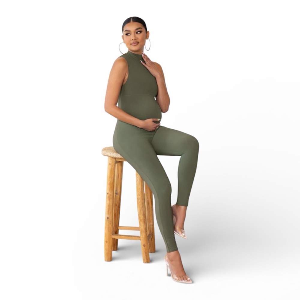 Club L London Go Baby Khaki Maternity High Neck Jumpsuit Size 10 NEW
